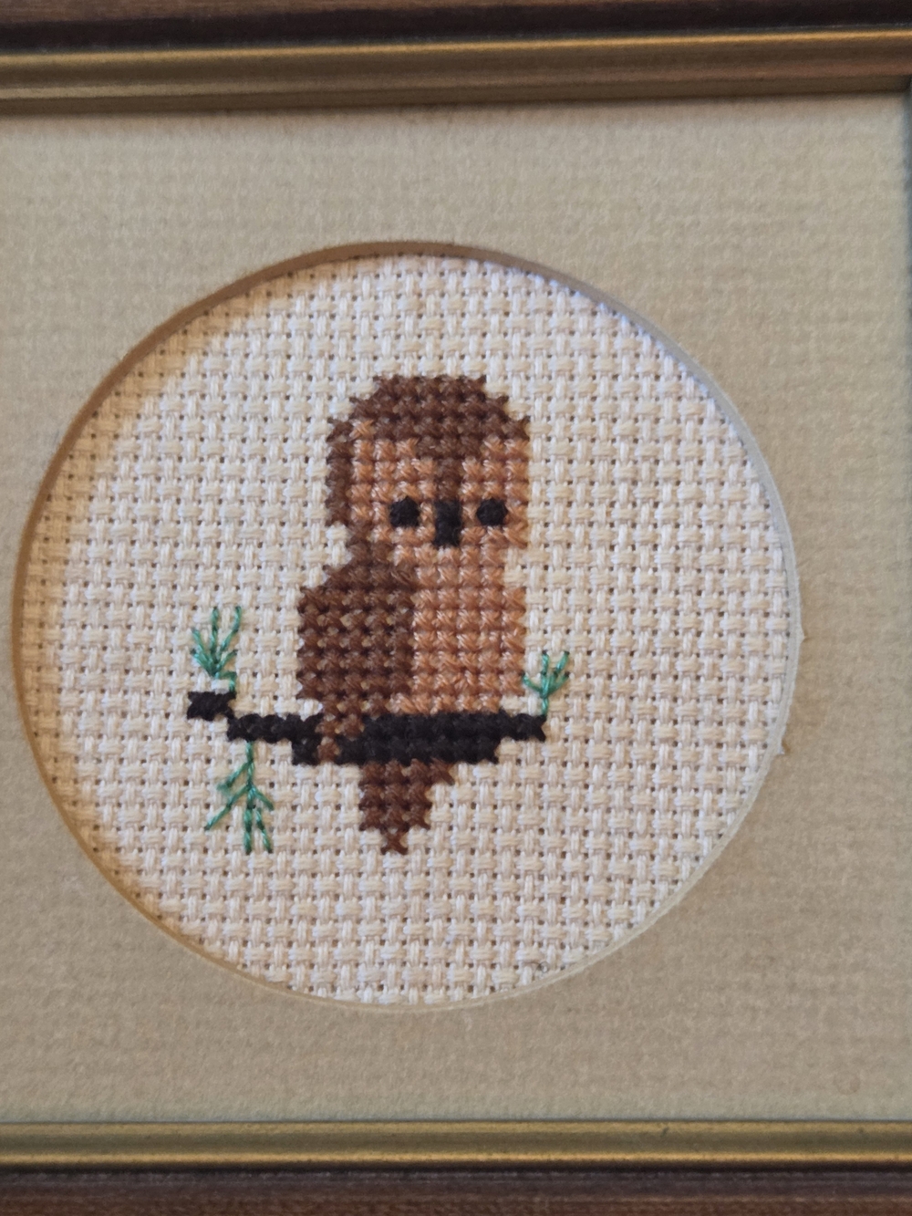 Vintage Owl Cross Stitch Piece In Frame 4x4in - Picture 5 of 5